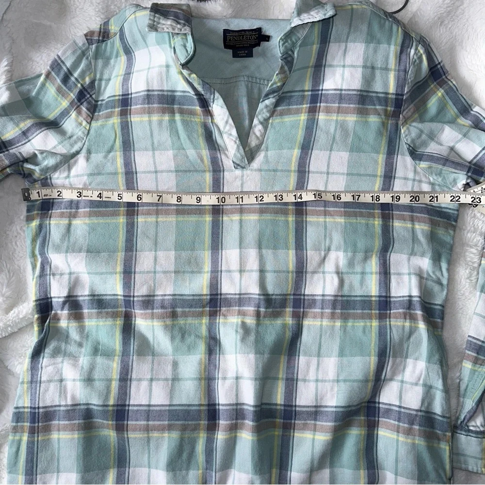 Pendleton Popover Shirt Dress Womens Light Blue Plaid Cotton 3/4 Sleeves L Tunic - Picture 10 of 11
